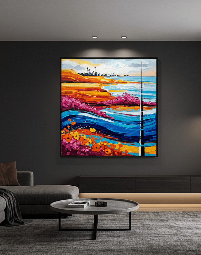 Abstract Coastal Village Sunrise — Cityscape Wall Art Print - RANDOMH3ROSinc