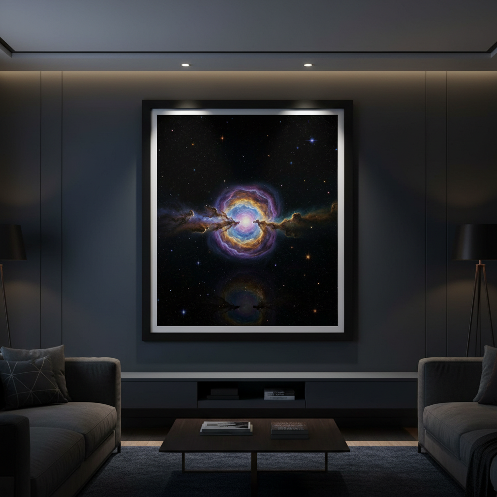 Inspirational cosmic wall art featuring a luminous galaxy scene, perfect for affordable and accessible home decoration