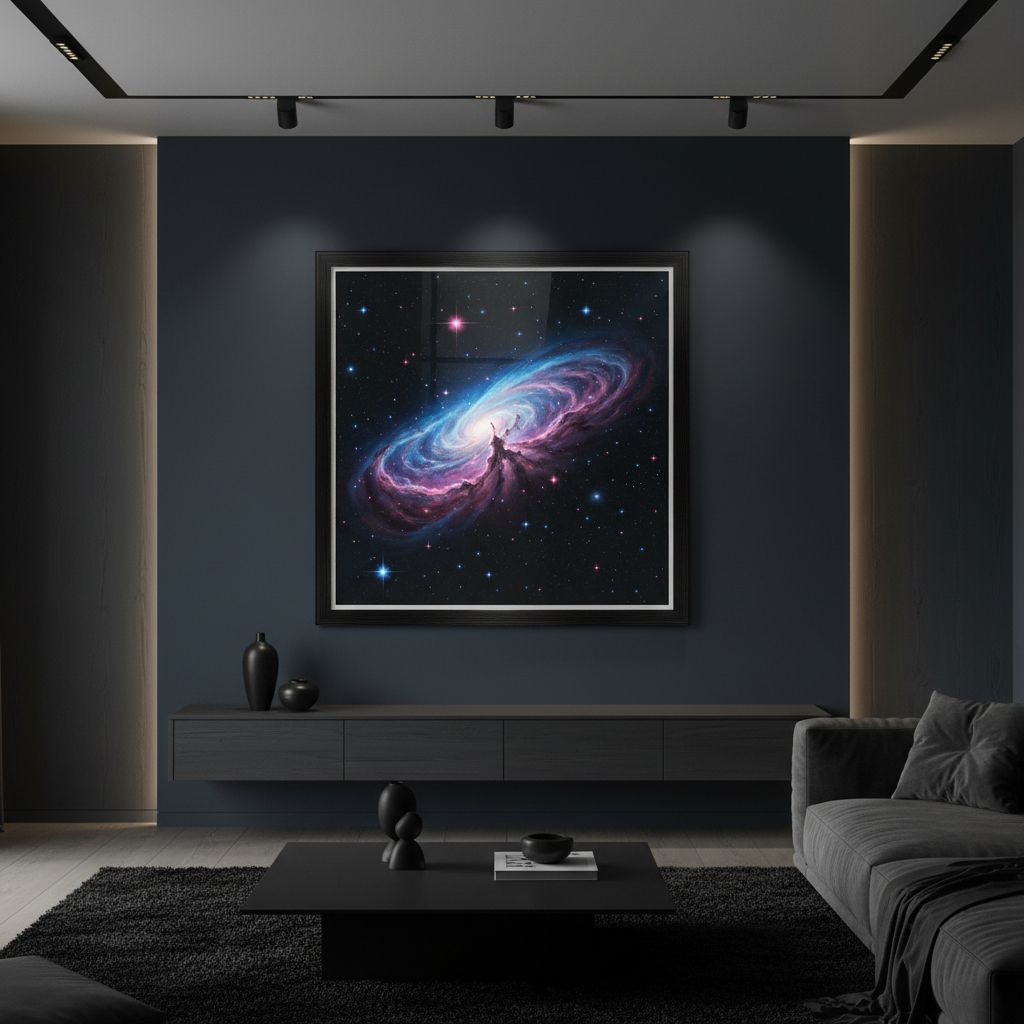 Swirling space-themed nebula with radiant colors, affordable digital download to brighten any living area