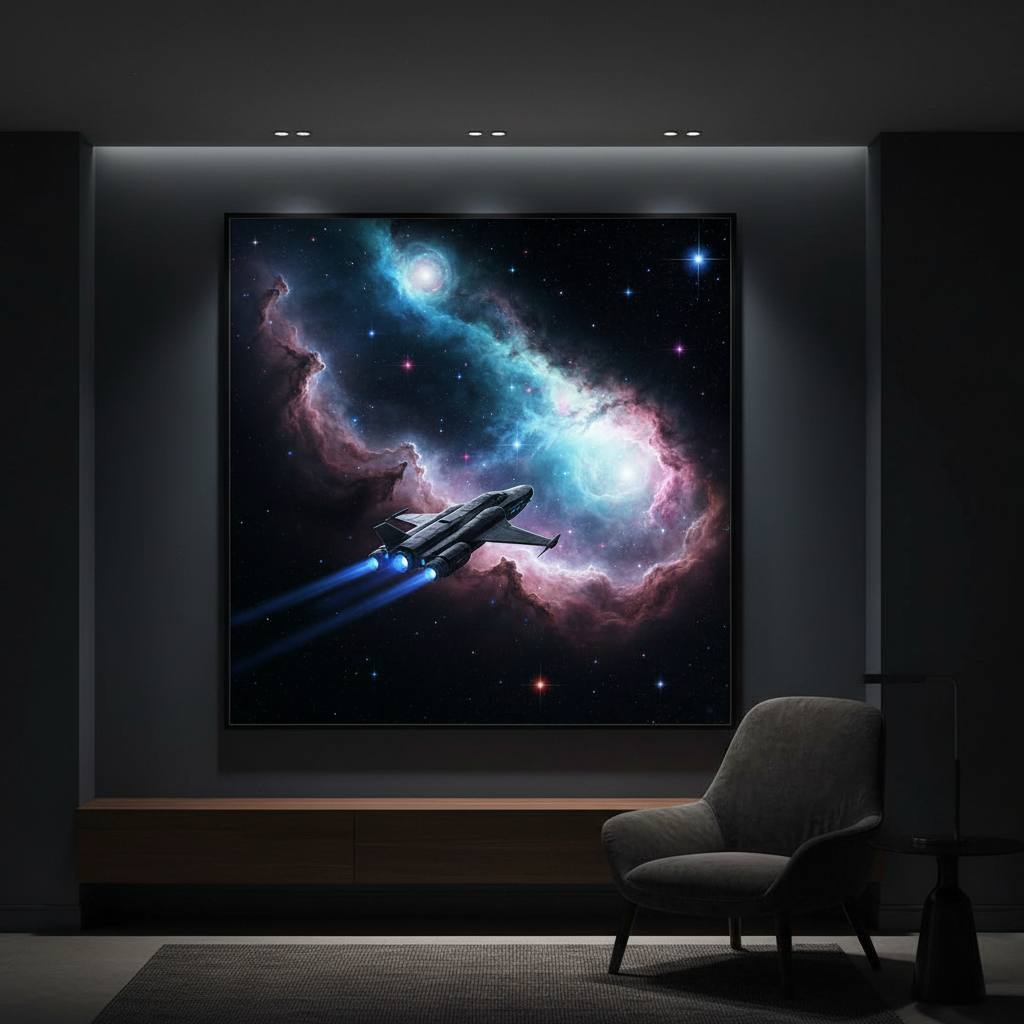 Starship Crossing the Nebula Veil RANDOMH3ROSinc